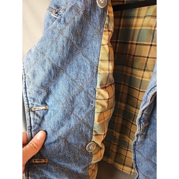Vintage Lauren Jeans Co Jacket Womens Large Quilted Denim Equestrian Barn Coat - Picture 8 of 11
